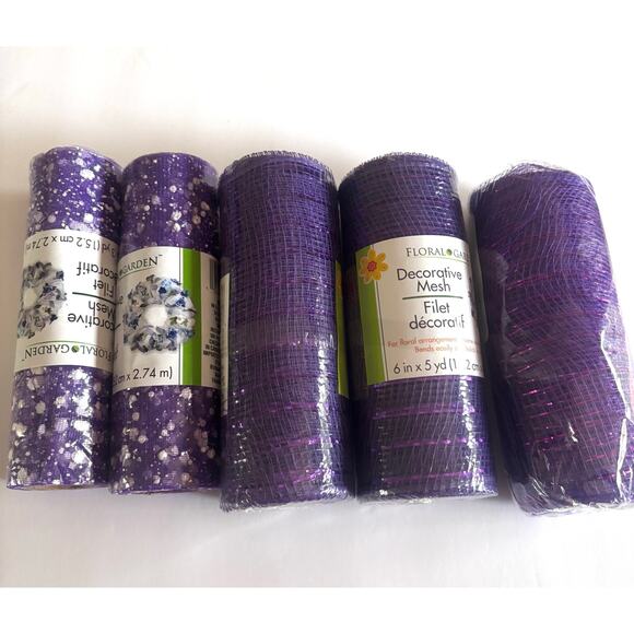 Decorative Mesh Crafting Wreath making Floral Ribbon Purple 6 inch wide - Picture 1 of 9